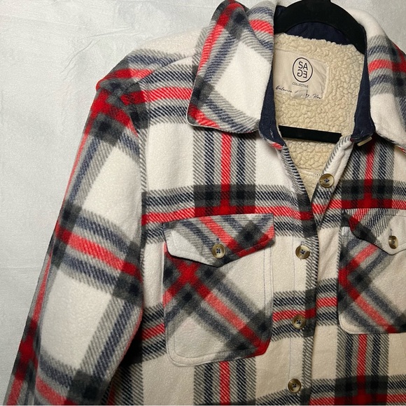 Sage Women's Long Sleeve Plaid Super Plush Sherpa Lined Fleece Shirt Jacket M - Picture 6 of 14